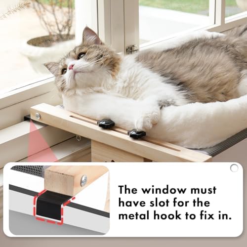 AMOSIJOY Wooden Cat Windowsill Perch with Zipper Cushion Bed, 22in
