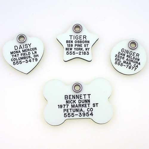 LuckyPet Glow in The Dark Dog ID Tag - Durable Custom Tags for Pets - Silent Personalized Pet Identification - Easy to Read Engraving - Medium, Bone