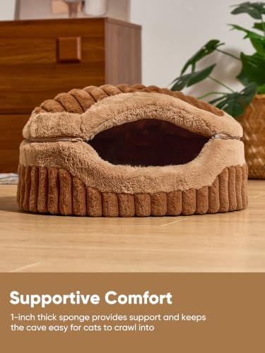 FUKUMARU Cat Cave Bed, 2-in-1 Enclosed Cat Bed for Indoor Cat, Cat Hideaway