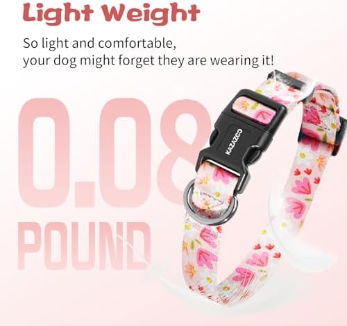 Kazazoo Dog Collar Cute and Soft Nylon Puppy Collar Girl, Adjustable Dog Collars for Large Dogs, Pink Flowers-L