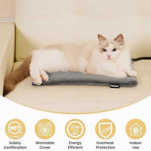 Pet Heating Pad for Cats Dogs Indoor & Sheltered Outdoor Waterproof Heated Cat Bed Heated Dog Bed Chew Resistant Cord Constant Temperature Electric Warming (Grey, S: 16" × 13" × 1.3")