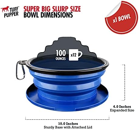 Tuff Pupper SuperBigSlurp Collapsible Dog Bowls, Extra Large Capacity, Portable, Food Safe, Odorless, Non-Toxic Silicone