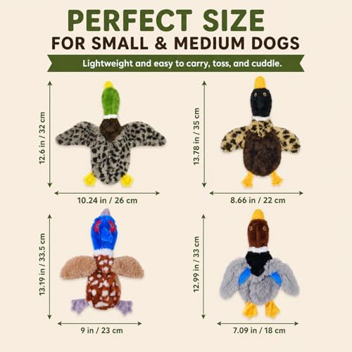 Stuffing-Free Duck Dog Toys, 4 Pack Squeaky Crinkle Plush Dog Toy Set, No-Stuffing Puppy Toys for Small & Medium Dogs, Soft Dog Toys for Light to Moderate Chewers