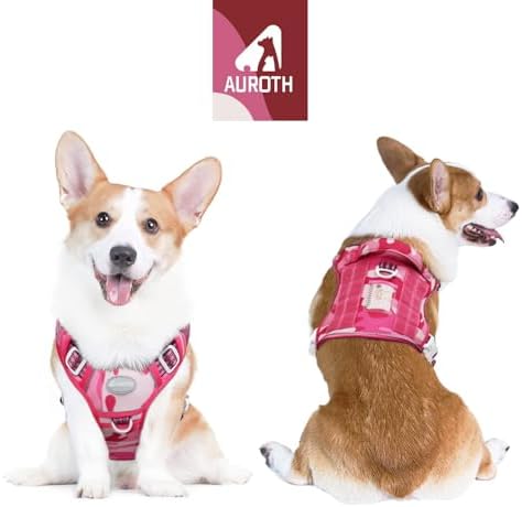 Auroth Tactical Pet Harness for Small Medium Large Dogs No Pull Adjustable, Reflective K9 Working Training Easy Control Vest Military Service Dog, Medium, Pink Camo