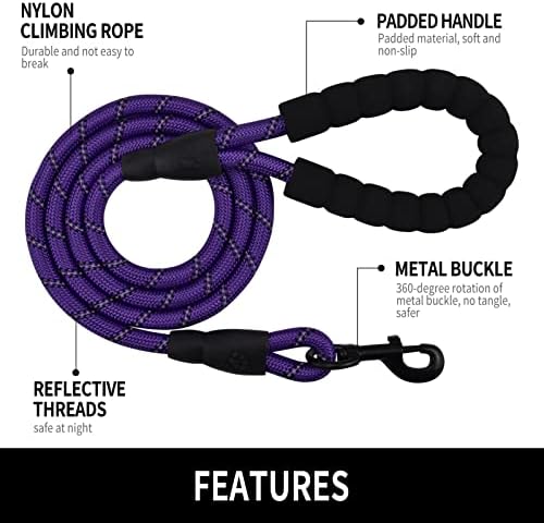 6FT Reflective Dog Leash with Padded Handle for All Dog Sizes.Purple