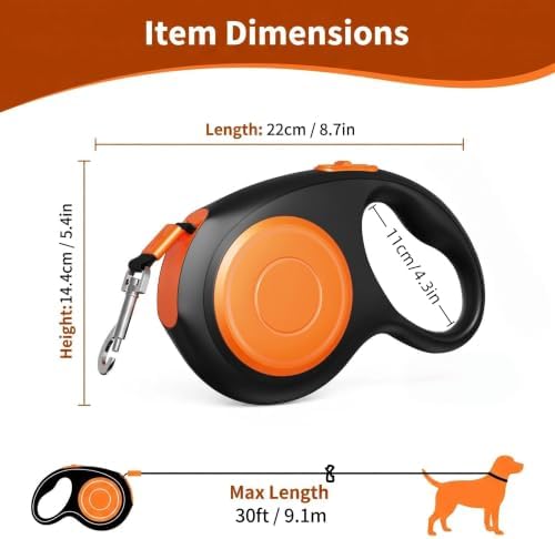 30FT Dual Retractable Dog Leash Leash for 2 Large Dogs - Tangle Free