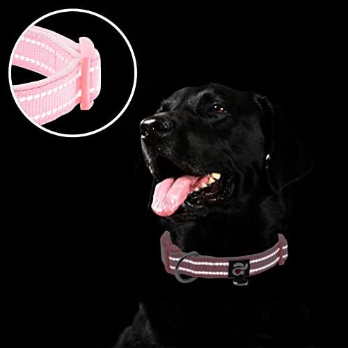 azuza Reflective Dog Collar, Neoprene Padded Small Dog Collar, Pink, S