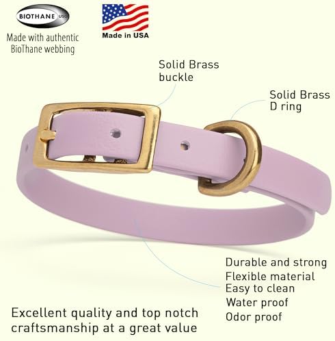 Viper Biothane Heavy Duty Waterproof Dog Collar Strong Coated Nylon Webbing w/Solid Brass Hardware Odor-Proof for Easy Care to Clean High Performance Fits Small Medium or Large Dogs, Pastel Purple