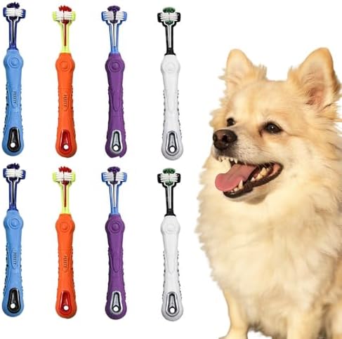 Orgrimmar 8 Pcs 3-Sided Pet Toothbrush Dog Cat Mouth Dental Teeth Care
