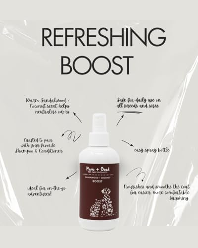 Pure + Good Boost Grooming Spray - Deodorizes, Softens Fur & Moisturizes Skin, 8 fl oz (Sandalwood + Coconut)