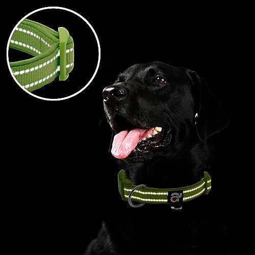azuza Reflective Dog Collar, Neoprene Padded Small Dog Collar, Army Green S