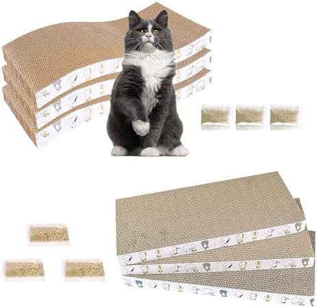 PatiencET Cardboard Cat Scratcher Pads, 6-Pack (3 Flat Double-Sided, 3 Wavy), Catnip Included, for Small and Medium Indoor Cats