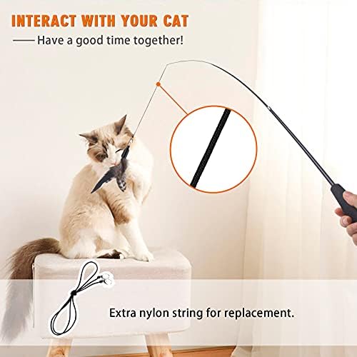 Retractable Cat Wand Toys - Interactive Feather Wand with Bell for Indoor/Outdoor Cats, 8 Pack
