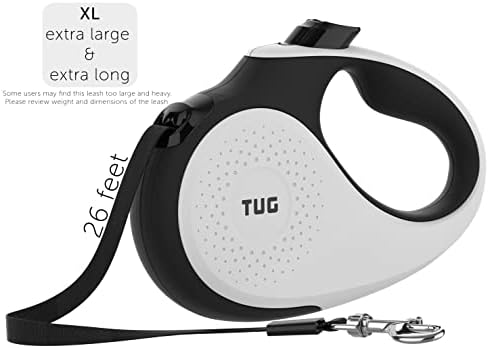 TUG XL Retractable Dog Leash, 26 ft (Extra Large, White)