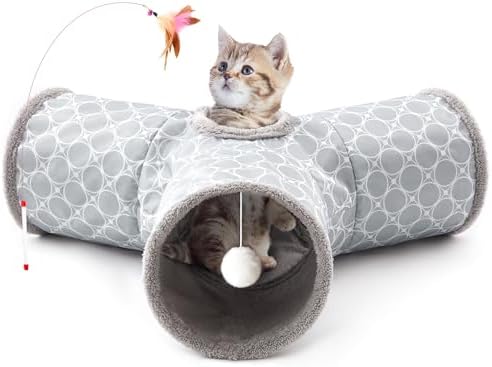 Tempcore Fleece-Lined Cat Tunnel, 3-Way Collapsible Toy, Geometry Grey
