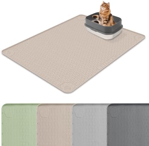 Silicone Cat Litter Mat 40"x28" Cat Mat for Litter Box, Khaki
