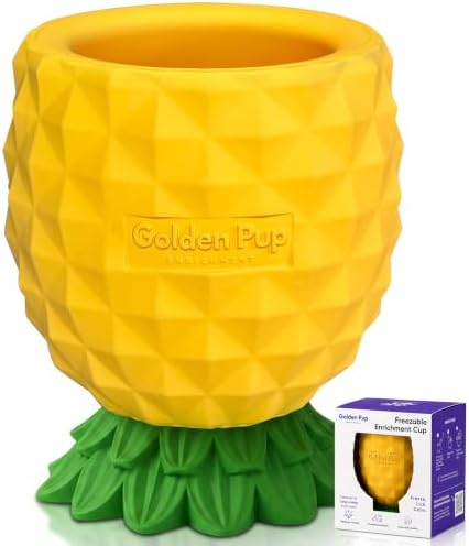 Pineapple Enrichment Cup for Dogs, Freezable Interactive Dog Toys to Keep Them Busy, Frozen Dog Treat Dispenser for Mental Stimulation, Popsicle Lick Bowl for Small, Medium, Large Dogs, Durable Rubber
