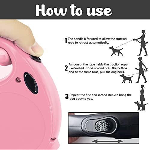 Automatic Retractable Dog Leash,16-Foot High-Density Braided Rope Upgraded Version Buckle Lock,One-Hand Pause,Lock Suitable for Small and Medium Sized Dogs Pink Dog Leash Retractable,