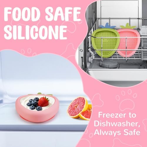 Freeze Dog Lick Bowl, Animire Non-Slip Slow Feeder Lick Mat for Dogs, Silicone Dog Enrichment Bowl for Distraction Anxiety Relief Boredom, BPA Free, Dishwasher Safe(Pink,L)