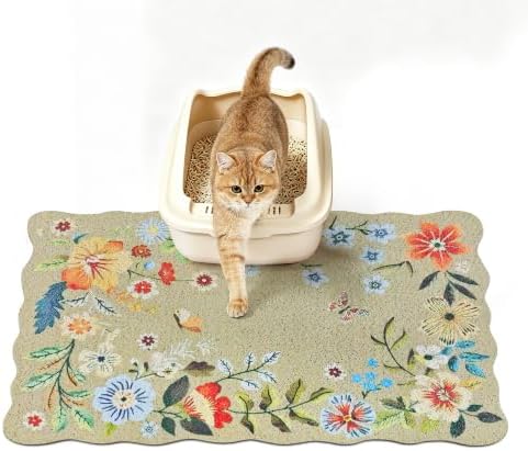 Cat Litter Mat,24"x16" Small Cute Litter Box Mat,Traps 100% Litter