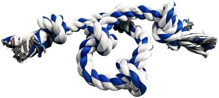 4Knines Dog Rope Toy with 5 Knots – 36-Inch Heavy-Duty Tug for Medium & Large Breeds – Durable Cotton for Chewing, Fetch, and Tug-of-War – Interactive Dog Toy for Exercise and Play – Blue