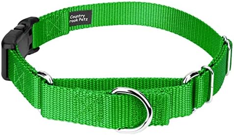 Martingale Dog Collar - Heavy Duty Nylon Adjustable Martingale Dog Collar with Plastic Buckle for Small Medium Large Breeds - 30+ Colors (3/4 Inch, Small, Hot Lime Green)