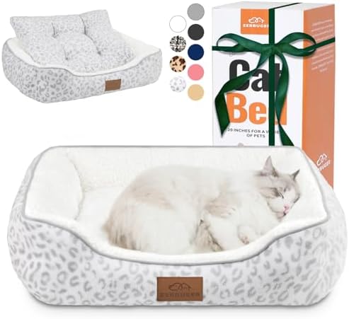 Zerbuger 25in White Leopard Rectangle Cat Dog Bed Machine Washable Sofa