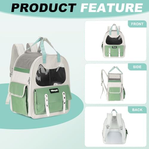 Cat Pet Backpack Carrier Green 12"x8"x14" Travel Bag