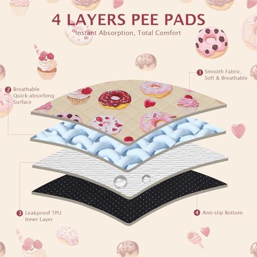 IEUUMLER Washable Pee Pads for Dogs, 2 Pack Cake Pattern Reusable Waterproof Puppy Potty Pads, Non-Slip Absorbent Pet Training Pads for Playpen Crate Bed EU015 Beige Cake, 40x28
