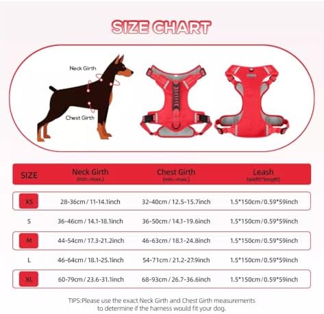 Dog Harness No Pull Adjustable Reflective,for Medium and Large Small Dog with Leash 59.06in (Red, L)
