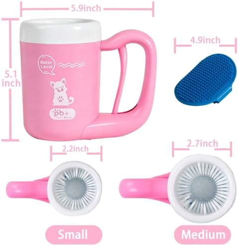 Small Pet Paw Cleaner Cup - Easy Press Design Dog Foot Washer with Soft Massage Brush & Absorbent Towel - Reusable Durable Paw Cleaning Cup for Dogs Cats, Easy to Clean Handheld Bath Tool