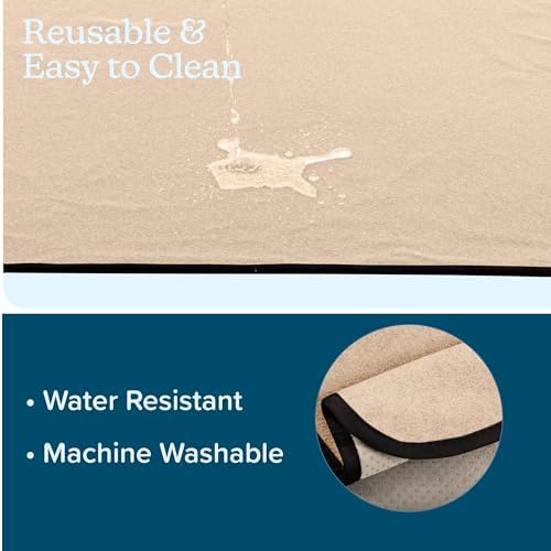 Washable Pee Pads for Dogs - 72” x 72” Extra Large Reusable Pet Mat for Dog Potty Training, Whelping, Playpen, or Crate Mat - Super Absorbent and Quick Drying Puppy Pads by PETMAKER (Beige)