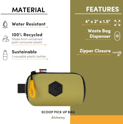 OllyDog Scoop Pick Up | Dog Poop Bag Holder | Lightweight & Water-Resistant Dispenser | Leash Attachment for Hands-Free Carry | Fits Standard Waste Bag Rolls (Alchemy)