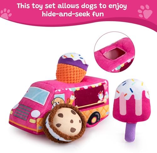 Hollypet Squeaky Hide and Seek Dog Toys for Small and Medium, Ice Cream