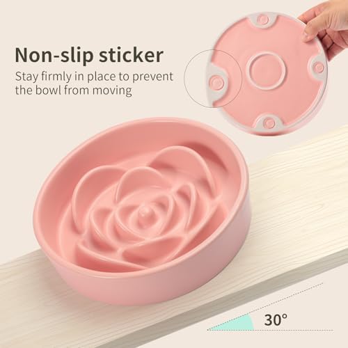 Pink Ceramic Dog Bowl Slow Feeder for Medium and Large Breed,1.5 Cup 8.26 in Slow Feeding Bowl,Puzzle Dog Food Bowl for Fast Eater,Maze Dish for Fast Eater
