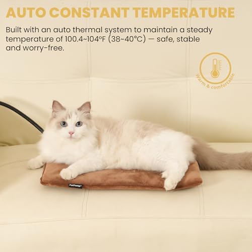 Pet Heating Pad for Cats Dogs Indoor & Sheltered Outdoor Waterproof Heated Cat Bed Heated Dog Bed Chew Resistant Cord Constant Temperature Electric Warming (Brown, S: 16" × 13" × 1.3")