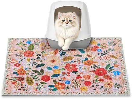 Cat Litter Mat, 24" x 16" Litter Box mat, Upgrade Non-Slip Kitty Litter mat, Traps 100% Litter, Soft on Kitty Paws, Easy Clean for Scatter Control, Bohe cat Food mat, Urine Waterproof