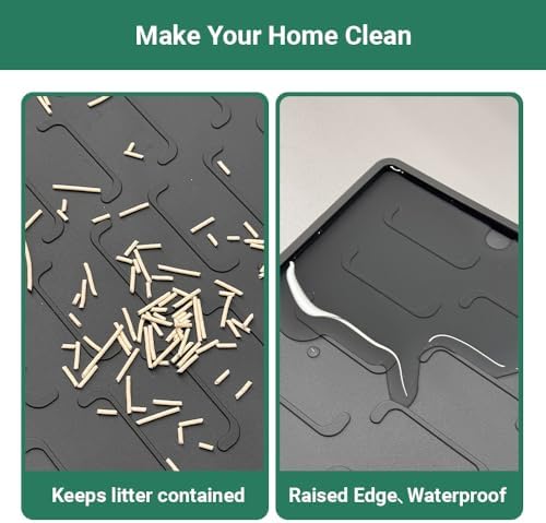 Cat Litter Mat, Large 32'' x 24'' Silicone Litter Box Mat for Litter Trapping, Waterproof, Non-Slip, Easy to Clean, Grey