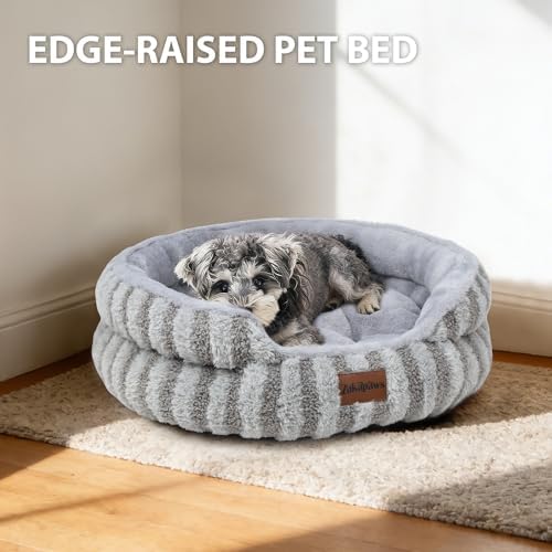 Washable Round Cat Bed Soft Corduroy Fleece Puppy Bed