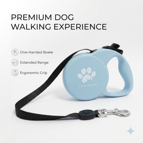 Retractable Dog Leash, 16ft Heavy Duty Nylon Tape for Large Dogs up to 110 lbs, One-Hand Brake & Lock, Tangle-Free, Ergonomic 3.2" XL Handle, Lightweight 0.56lb Blue L GC-DAN