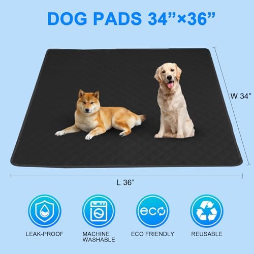 Washable Pee Pads for Dogs 34"x36" Reusable Puppy Pad Pet Training Pads, Waterproof Mat Non-Slip, Dog Pee Pad Whelping Pads Dog Mat-Playpen,Crate,Sofo,Car,Potty,Bed