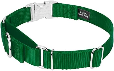 Country Brook Petz - Martingale Dog Collar - Heavy Duty Nylon Adjustable Martingale Dog Collar with Metal Buckle for Small Medium Large Breeds 30+ Color Options (5/8 Inch Extra Small, Christmas Green)