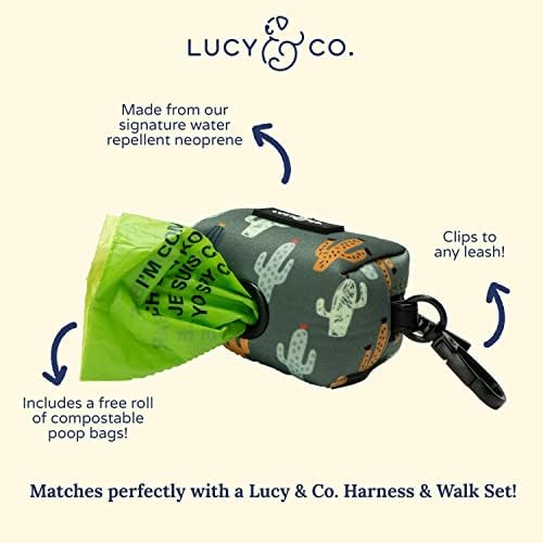 Lucy & Co. Looking Sharp Dog Poop Bag Holder - Leak Proof Dispenser - Hygienic Pet Poop Pickup - Green Gold Cactus