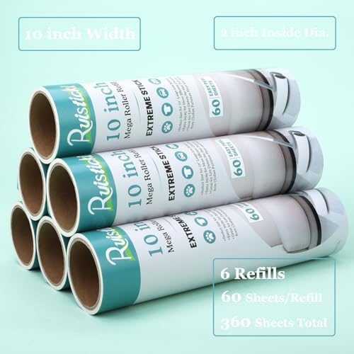 10 inch Large Lint Roller Refill Compatible with Evercare Layers Smart Design Mega Lint Rollers for Pet Hair Extra Sticky 60 Sheets per Refill, 6 Pack, 360 Sheets Total