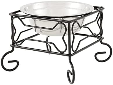 YML Elevated Stainless Steel Dog & Cat Bowl with Black Wrought Iron Stand, 5-Inch (2.5 Cups)