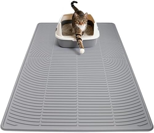 Cat Litter Mat Litter Trapping Mat, 40" x 28" Silicone Litter Box Mat Large, Non-Slip Cat Mat for Litter Boxs, Easy Clean Pet Food Mats for Floor Waterproof Silicone Cat Box Mat