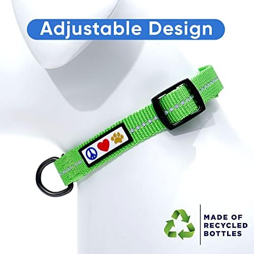 Pawtitas Recycled Dog Collar with Reflective Stitched Puppy Collar Made from Plastic Bottles Collected from Oceans Medium Earth Green