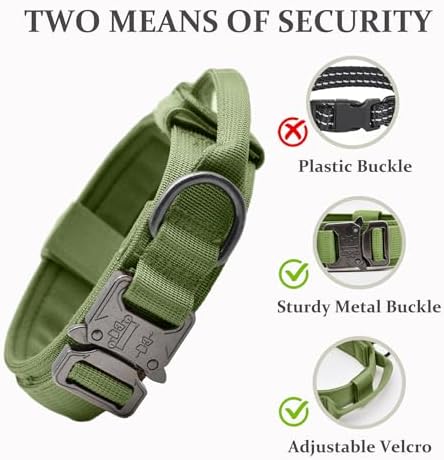 Tactical Dog Collar, Adjustable Military Training Nylon Pet Collar, Green S