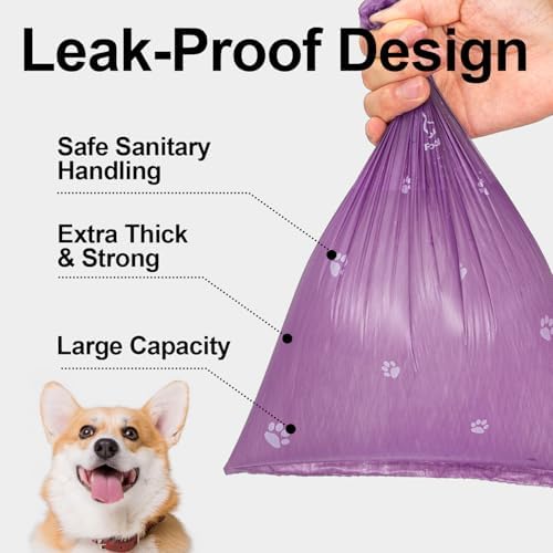 Dog Poop Bags Rolls With Dispenser, Strong and Leak-proof Waste Bags for Pets, Floral Scented, 420 Count (28 Packs of 15), 13 Inch x 9 Inch (Purple)