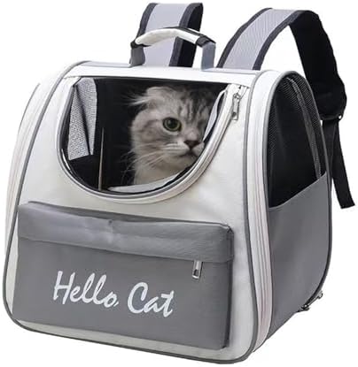 Cat &Dog Carrier Backpack, Pet Carrier with Transparent Window& Breathable Mesh Backpack for Small Dogs & Medium Cats Up to 15 Lbs, for Traveling, Hiking, Camping (Grey)